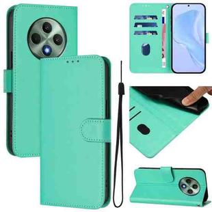 For OPPO Reno12 F Global Skin Feel Solid Color Leather Phone Case with Lanyard(Green)