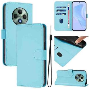 For OPPO Reno12 F Global Skin Feel Solid Color Leather Phone Case with Lanyard(Sky Blue)