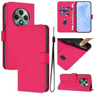 For OPPO Reno12 F Global Skin Feel Solid Color Leather Phone Case with Lanyard(Rose Red)