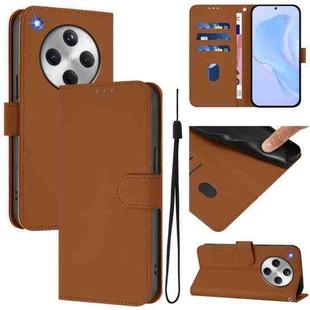 For OPPO Find X8 Skin Feel Solid Color Leather Phone Case with Lanyard(Brown)