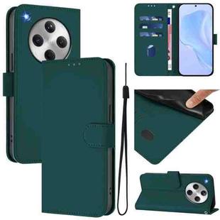 For OPPO Find X8 Skin Feel Solid Color Leather Phone Case with Lanyard(Dark Green)