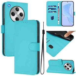 For OPPO Find X8 Skin Feel Solid Color Leather Phone Case with Lanyard(Lake Blue)