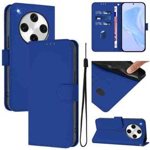 For OPPO Find X8 Pro Skin Feel Solid Color Leather Phone Case with Lanyard(Dark Blue)