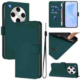 For OPPO Find X8 Pro Skin Feel Solid Color Leather Phone Case with Lanyard(Dark Green)