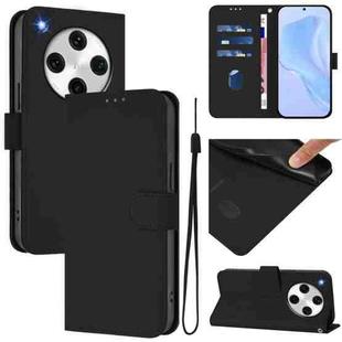 For OPPO Find X8 Pro Skin Feel Solid Color Leather Phone Case with Lanyard(Black)