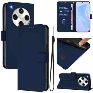 For OPPO Find X8 Pro Skin Feel Solid Color Leather Phone Case with Lanyard(Navy Blue)