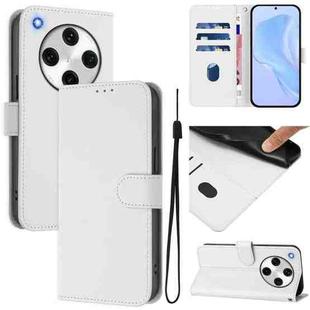 For OPPO Find X8 Pro Skin Feel Solid Color Leather Phone Case with Lanyard(White)