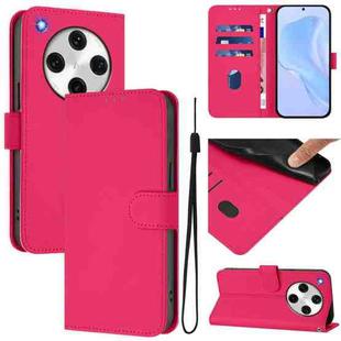 For OPPO Find X8 Pro Skin Feel Solid Color Leather Phone Case with Lanyard(Rose Red)