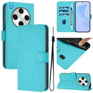 For OPPO Find X8 Pro Skin Feel Solid Color Leather Phone Case with Lanyard(Lake Blue)