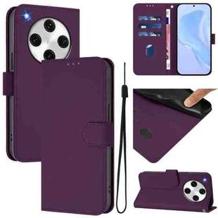 For OPPO Find X8 Pro Skin Feel Solid Color Leather Phone Case with Lanyard(Violet)