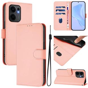 For OPPO Reno13 F 5G Global Skin Feel Solid Color Leather Phone Case with Lanyard(Pink)