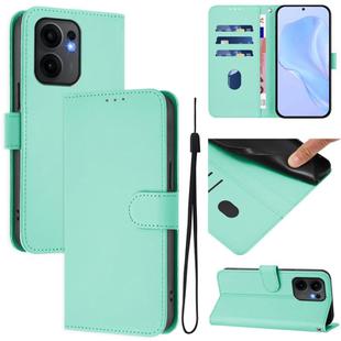 For OPPO Reno13 F 5G Global Skin Feel Solid Color Leather Phone Case with Lanyard(Mint Green)