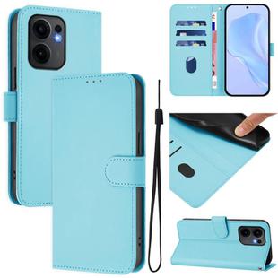 For OPPO Reno13 F 5G Global Skin Feel Solid Color Leather Phone Case with Lanyard(Sky Blue)
