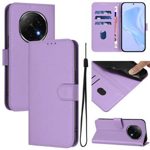 For OPPO A5 Pro China Skin Feel Solid Color Leather Phone Case with Lanyard(Lavender Purple)
