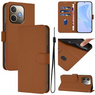 For OPPO A5 Pro 5G Global Skin Feel Solid Color Leather Phone Case with Lanyard(Brown)