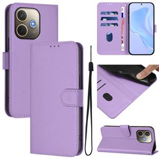 For OPPO A5 Pro 5G Global Skin Feel Solid Color Leather Phone Case with Lanyard(Lavender Purple)