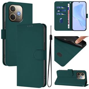 For OPPO A5 Pro 5G Global Skin Feel Solid Color Leather Phone Case with Lanyard(Dark Green)