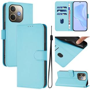 For OPPO A5 Pro 5G Global Skin Feel Solid Color Leather Phone Case with Lanyard(Sky Blue)