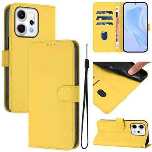 For OPPO Reno14 5G Global Skin Feel Solid Color Leather Phone Case with Lanyard(Lemon Yellow)