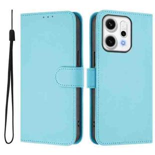 For OPPO Reno14 Pro 5G Global Skin Feel Solid Color Leather Phone Case with Lanyard(Sky Blue)