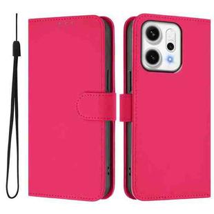 For OPPO Reno14 Pro 5G Global Skin Feel Solid Color Leather Phone Case with Lanyard(Rose Red)