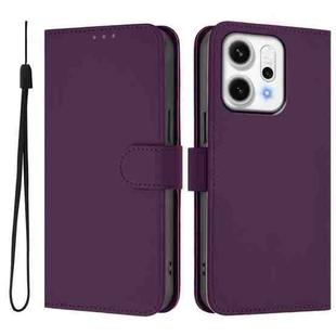 For OPPO Reno14 Pro 5G Global Skin Feel Solid Color Leather Phone Case with Lanyard(Violet)