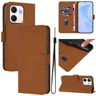For OPPO A5X 4G / 5G Global Skin Feel Solid Color Leather Phone Case with Lanyard(Brown)