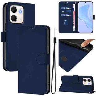 For OPPO A5X 4G / 5G Global Skin Feel Solid Color Leather Phone Case with Lanyard(Navy Blue)