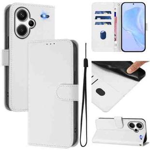 For Redmi Note 13 Pro+ 5G Global Skin Feel Solid Color Leather Phone Case with Lanyard(White)