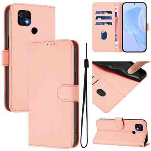 For Redmi 10C Skin Feel Solid Color Leather Phone Case with Lanyard(Pink)