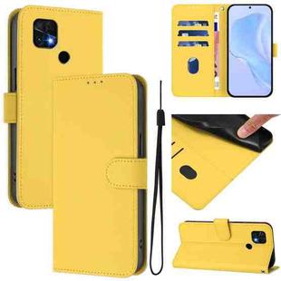 For Redmi 10C Skin Feel Solid Color Leather Phone Case with Lanyard(Lemon Yellow)