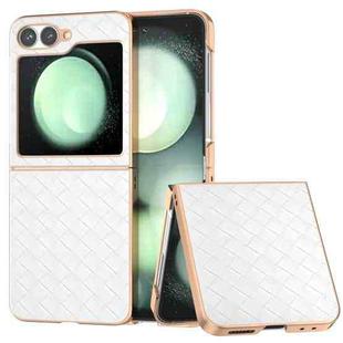 For Samsung Galaxy Z Flip6 Electroplated Frame Woven Texture PU Phone Case(White)