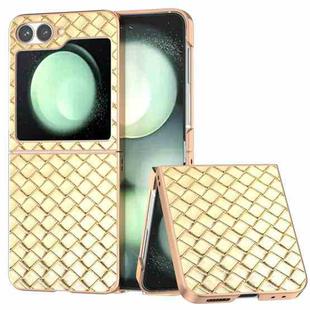 For Samsung Galaxy Z Flip6 Electroplated Frame Woven Texture PU Phone Case(Gold)