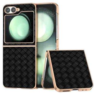 For Samsung Galaxy Z Flip6 Electroplated Frame Woven Texture PU Phone Case(Black)