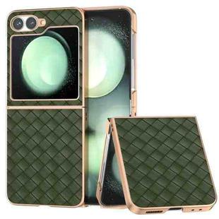 For Samsung Galaxy Z Flip6 Electroplated Frame Woven Texture PU Phone Case(Green)