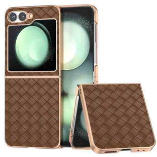 For Samsung Galaxy Z Flip6 Electroplated Frame Woven Texture PU Phone Case(Brown)