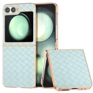 For Samsung Galaxy Z Flip6 Electroplated Frame Woven Texture PU Phone Case(Light Green)