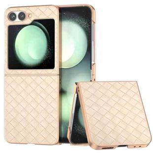 For Samsung Galaxy Z Flip6 Electroplated Frame Woven Texture PU Phone Case(Beige)