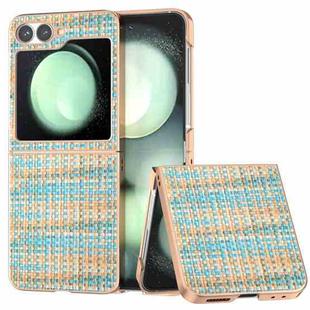 For Samsung Galaxy Z Flip6 Electroplated Frame Color Lattice Texture PU Phone Case(Blue)