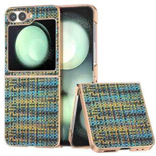 For Samsung Galaxy Z Flip6 Electroplated Frame Color Lattice Texture PU Phone Case(Gold)