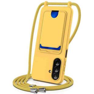 For Samsung Galaxy A36 / A56 5G Integrated Card Bag Solid Color Liquid Silicone Phone Case with Lanyard(Yellow)