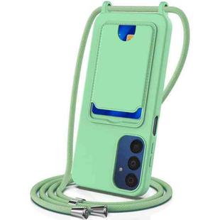 For Samsung Galaxy A54 5G Integrated Card Bag Solid Color Liquid Silicone Phone Case with Lanyard(Green)
