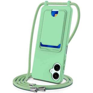 For Samsung Galaxy A06 5G Integrated Card Bag Solid Color Liquid Silicone Phone Case with Lanyard(Green)