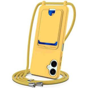 For Samsung Galaxy A06 5G Integrated Card Bag Solid Color Liquid Silicone Phone Case with Lanyard(Yellow)