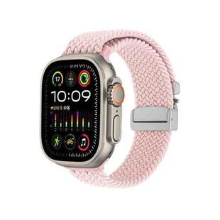 For Apple Watch 46mm / 49mm / 45mm / 44mm Snap Button Braided Watch Band(Pink Sand)