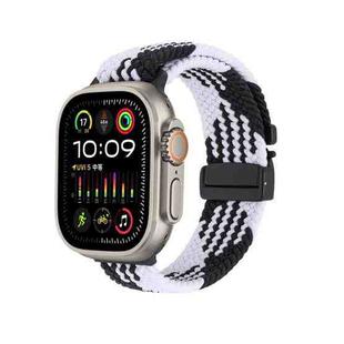 For Apple Watch 46mm / 49mm / 45mm / 44mm Snap Button Braided Watch Band(Black White)