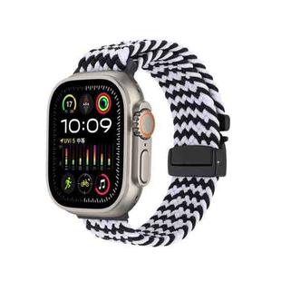 For Apple Watch 46mm / 49mm / 45mm / 44mm Snap Button Braided Watch Band(Wave Pattern Black White)