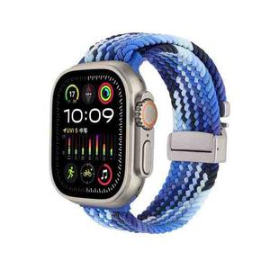 For Apple Watch 46mm / 49mm / 45mm / 44mm Snap Button Braided Watch Band(Colorful Blue)