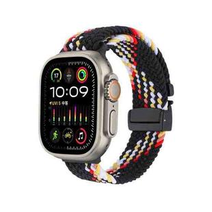 For Apple Watch 42mm / 41mm / 40mm / 38mm Snap Button Braided Watch Band(Black Rainbow)