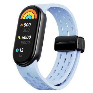 For Xiaomi Smart Band 9 Magnetic Folding Buckle Silicone Watch Band(Light Blue)